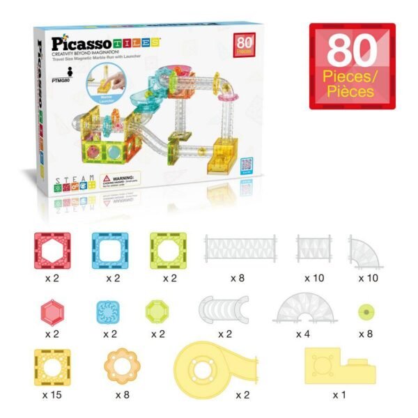 80pcs Magnetic Marble Run Travel Size with Launcher