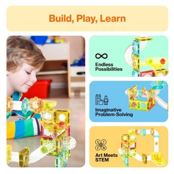 100pcs Magnetic Marble Run Travel Size with Launcher
