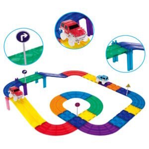 Magnetic Tiles Race Track Set with 2 Flashing LED Race Cars (30pcs/50pcs)